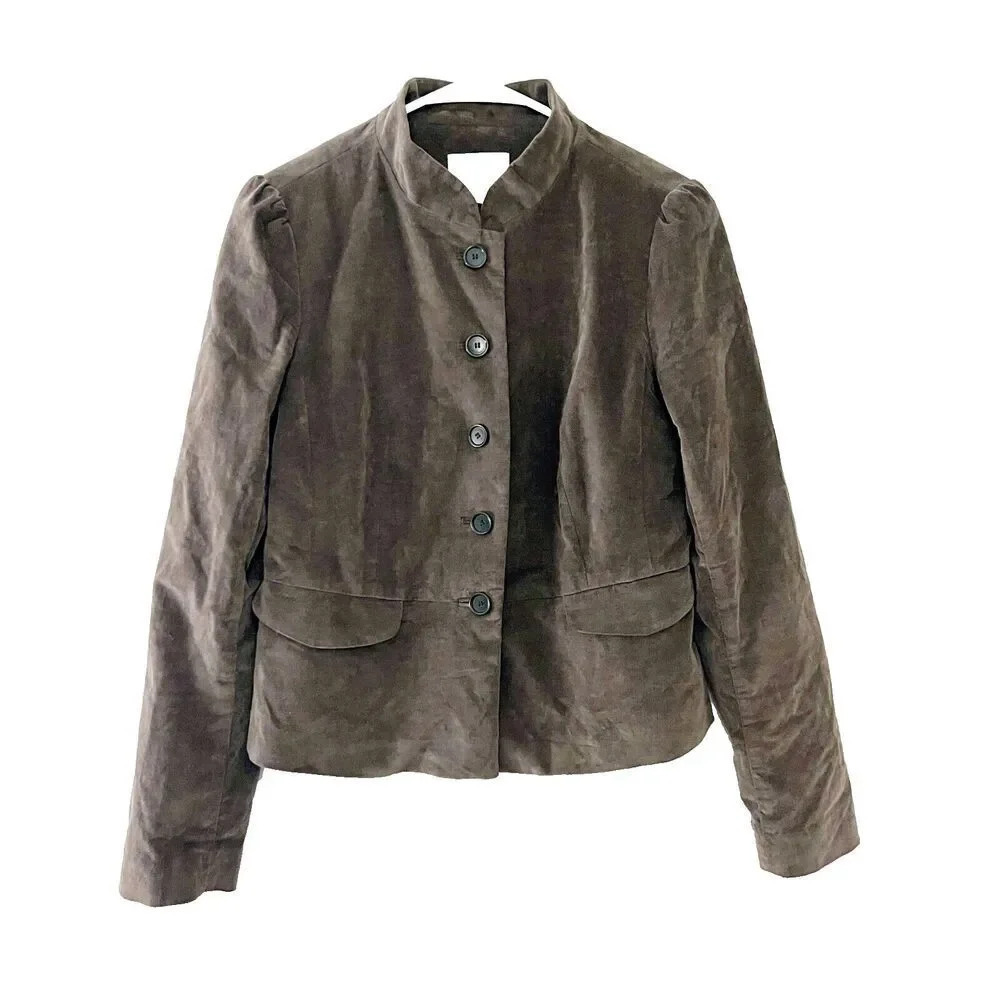 Loft Womens Brown Jacket 2 Velvet Button Sleeve Pockets Classic Office Mature